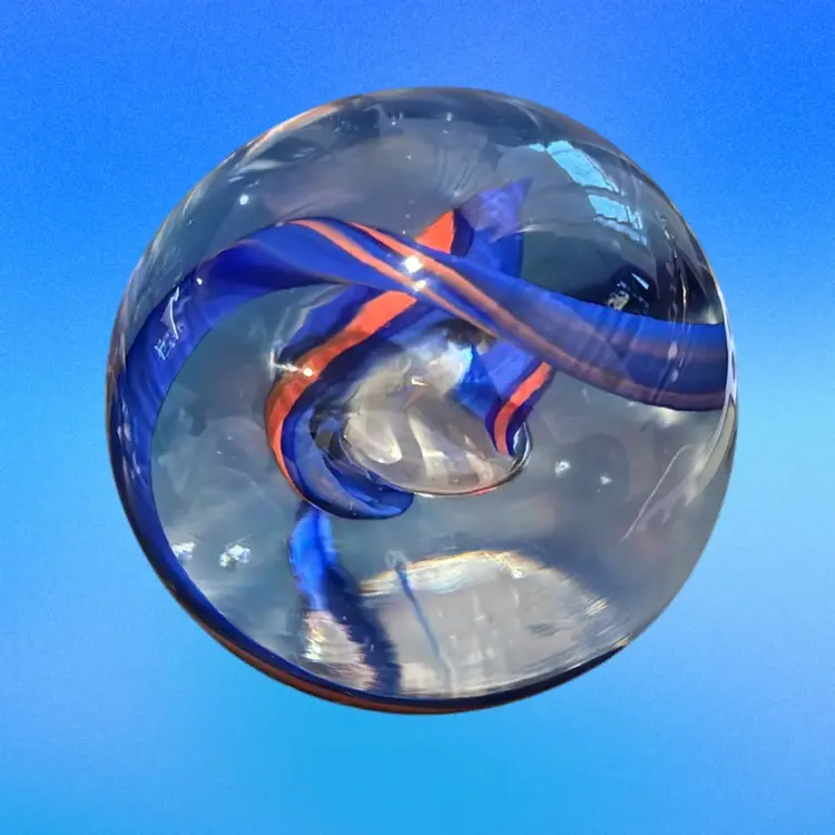 Art Glass Blue/ Orange Swirl Paperweight