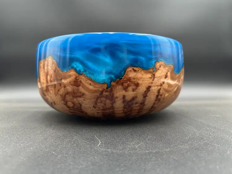 Maple Burl with Blue Epoxy Bowl - #2544
