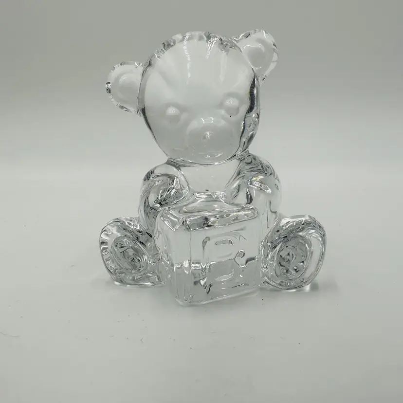 Waterford Crystal Figurine Teddy Bear ABC Block Paperweight 3in Vintage Clear
