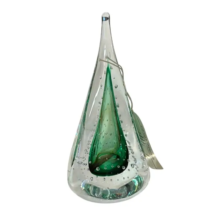 Christmas Tree In Poland - Vintage Myrian Pyrcak Christmas Tree Art Glass Paperweight - Original Sticker And Tag, Signed 5.5”