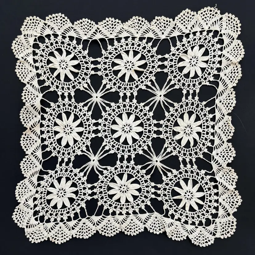 Hand Crochet Lace Doily Square Table Mat Wedding Cottage Core Granny Vintage