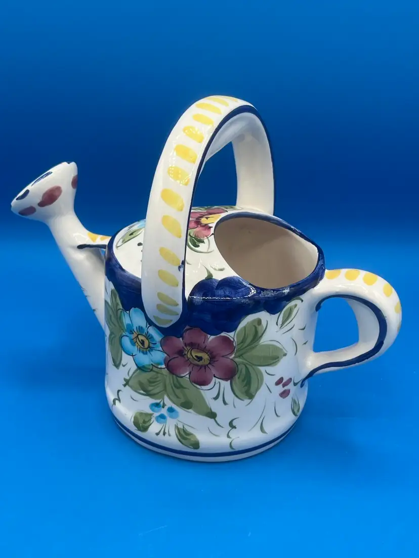 Jay Wilfred Hand Painted Pottery Watering Can, Andrea By Sadek, Made In Portugal Vintage Sticker Attached