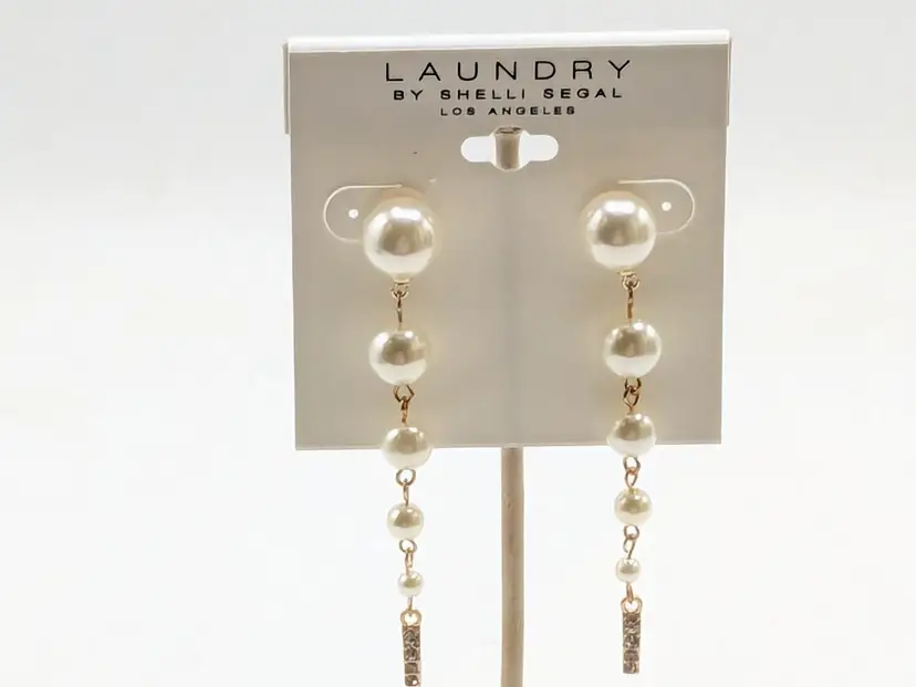 Laundry by Shelli Segal Gold Tone Faux Pearl Rhinestone Drop Earrings NWT