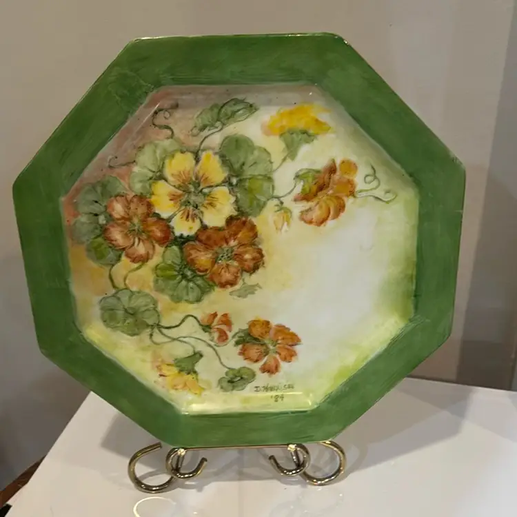 Vintage Octagonal Hand Painted Plate