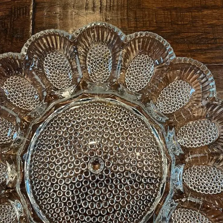 Indiana Glass Deviled Egg Plate - Thousand Eye Hobnail - 15 Slots for Eggs - No Damage 11"