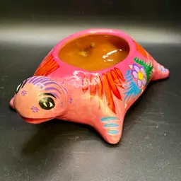 Pink Pottery Painted Talavera Style Turtle Planter 3”x7.5”