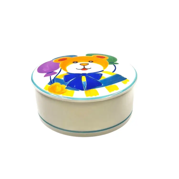 VINTAGE LIDDED RAMEKIN 
TRINKET KEEPSAKE BOX 
“Happy Bear”By Mikasa Japan