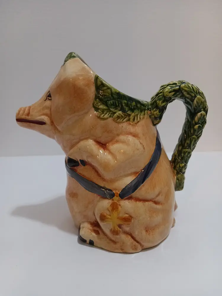 Majolica Vintage Pig Monk Pitcher