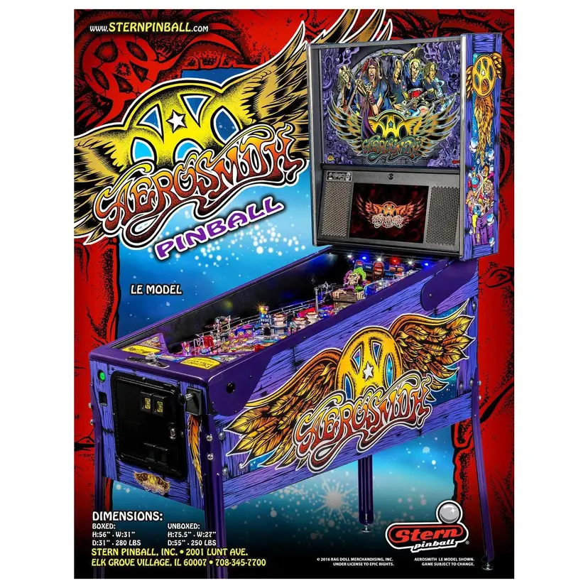 Aerosmith Hard Rock Music Band Pinball FLYER Limited LE Original Game Artwork Rock & Roll Stern 2014