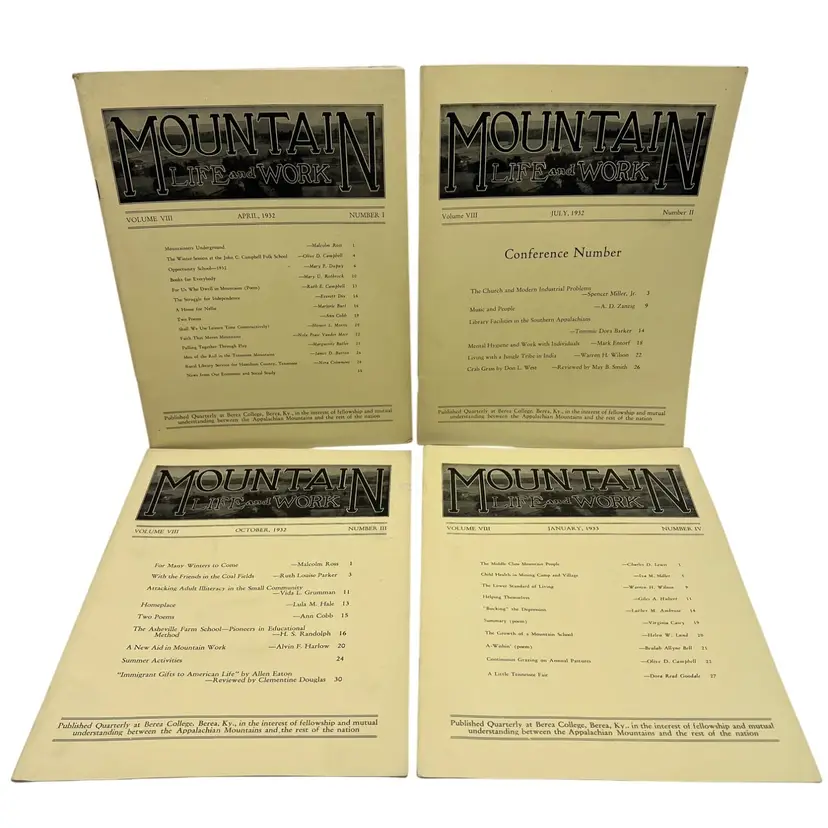 1932 Mountain Life & Work Appalachia Magazine Vol VIII Full Year Berea College