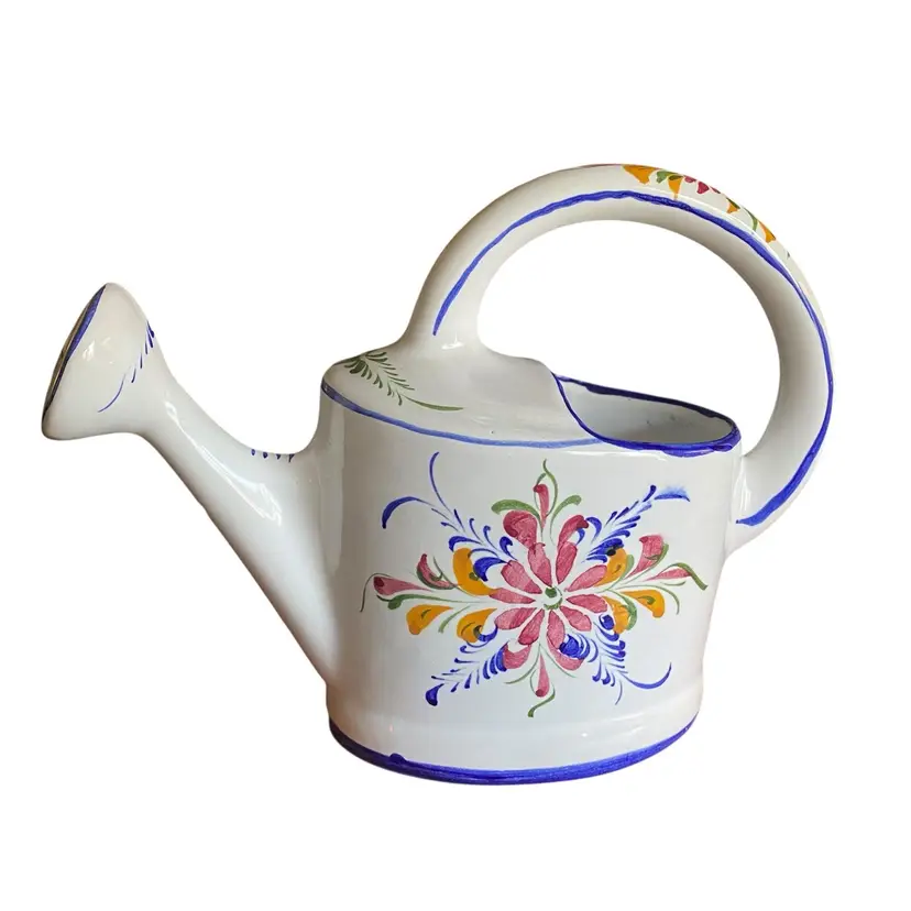 Small Watering Can Pail Pottery Floral Design Hand Painted & Numbered Portugal
