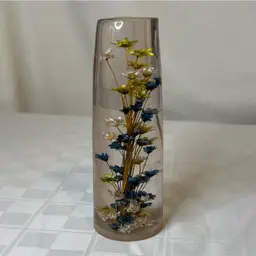 Lucite Paperweight With Dried Flowers, 6.25”