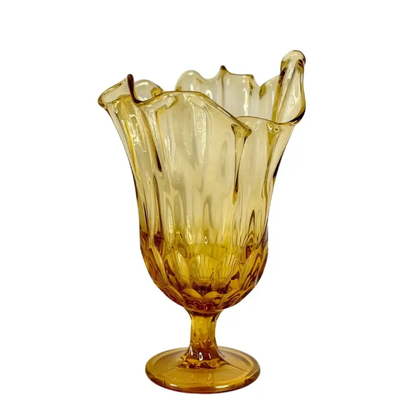 Vintage FENTON (Art Glass) Swung Handkerchief Vase “Colonial Amber"
9” T x 5-3/4” W