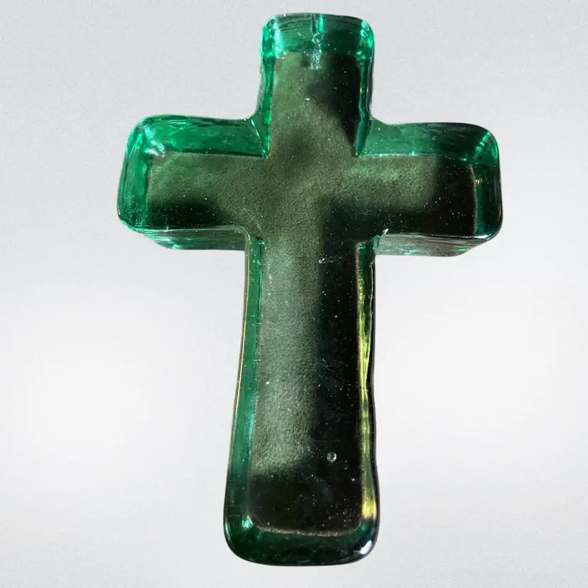 Sun-catcher Cross Recycled Glass Wall Hanger Green Thick Wall Art Hanging