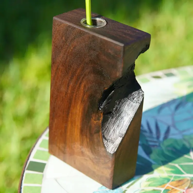 Rustic Walnut Wood Single Stem Vase with Natural Edge (7" x 4" x 1.75")