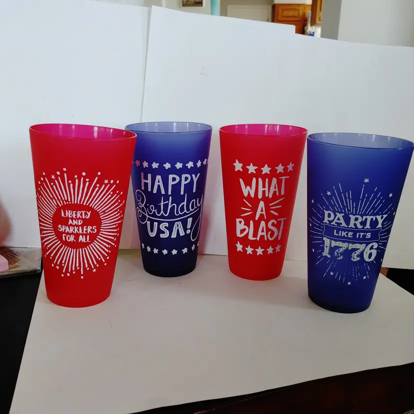 4th of July cups. Set of 4. 6 inches high. Plastic