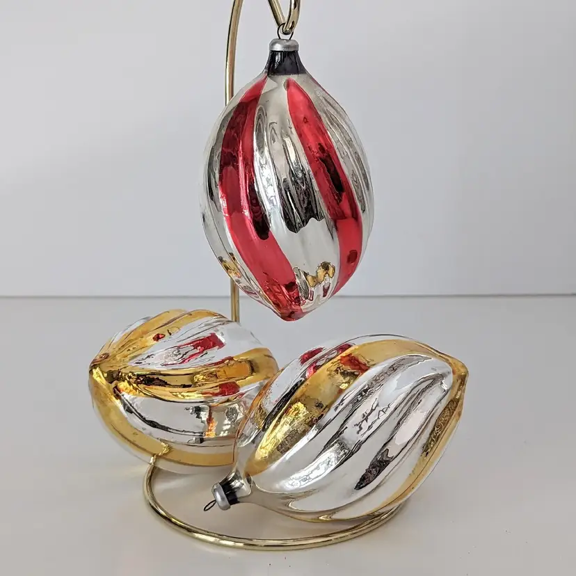 Set of 3 Vintage West Germany Mercury Glass Christmas Ornaments Swirled 4"