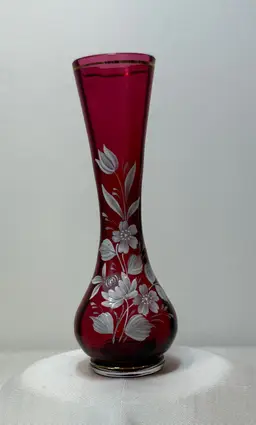 #01 Vintage Ruby Red Hand-Painted Vase