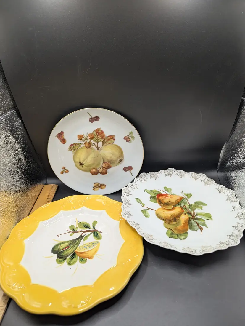 Vintage Lot of 3 Fruit Design Plates Italy and Germany.