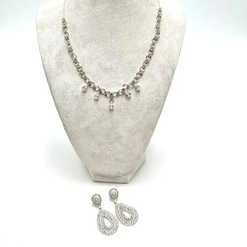 Rhinestone Necklace Earrings Silver tone Bridgerton Inspired Jewelry Lot
