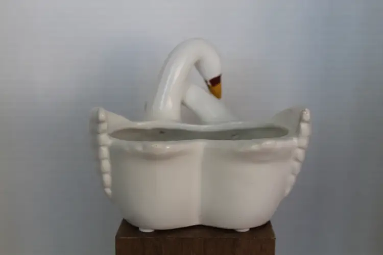 Vintage Double Hugging Loving Swans Planter Bowl Figurine White Geese Decor