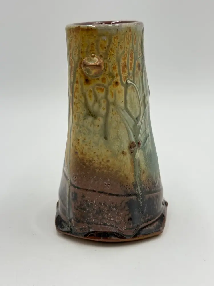 Studio Art Pottery Artist Signed Unique Rustic Vase Earth Tone Glaze Stoneware