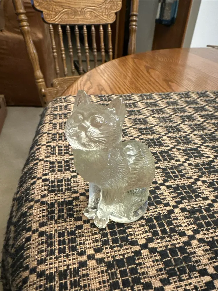 Vintage Mosser Glass Textured Crystal Clear Sitting Cat Kitty Figurine