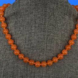 #01 - Orange Colored Stone Necklace Strung On Matching Thread, Knotted Between Beads And Has A 925 Marked Clasp 18”