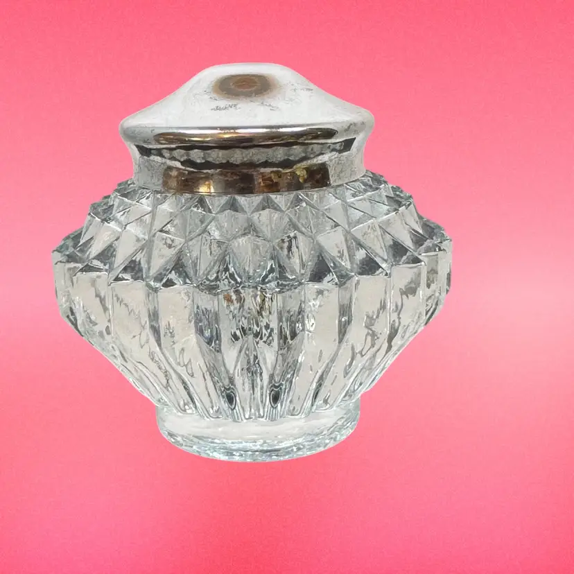 Crystal Cut Glass Inkwell Sterling Silver Lid 7.8g 1950s Vintage 2" Tall