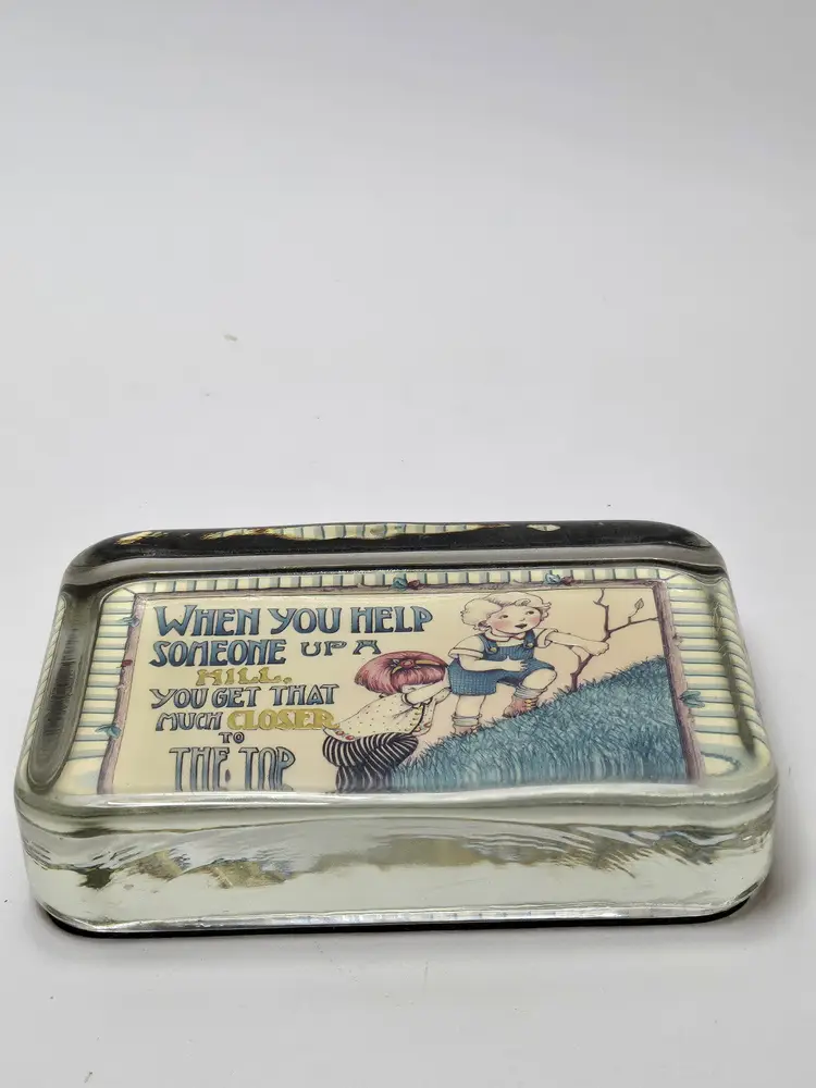 Vtg Mary Engelbreit Punch Studios Glass Paperweight "When You Help Someone Up.."