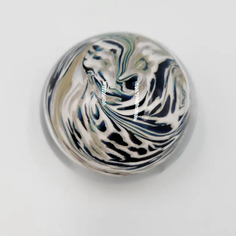 Grapevine Art Glass HandBlown Blue White Brown & Green Swirl Paperweight Signed & Dated 97