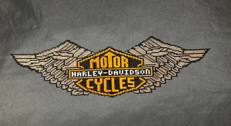 Handmade Beaded Harley Davidson Patch Sew On