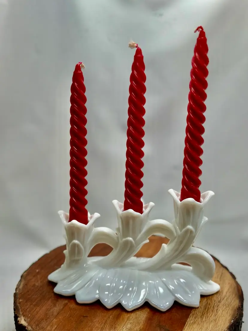 Vintage Westmoreland 3 Tulip Lotus Candleholder Milk Glass Triple Holder