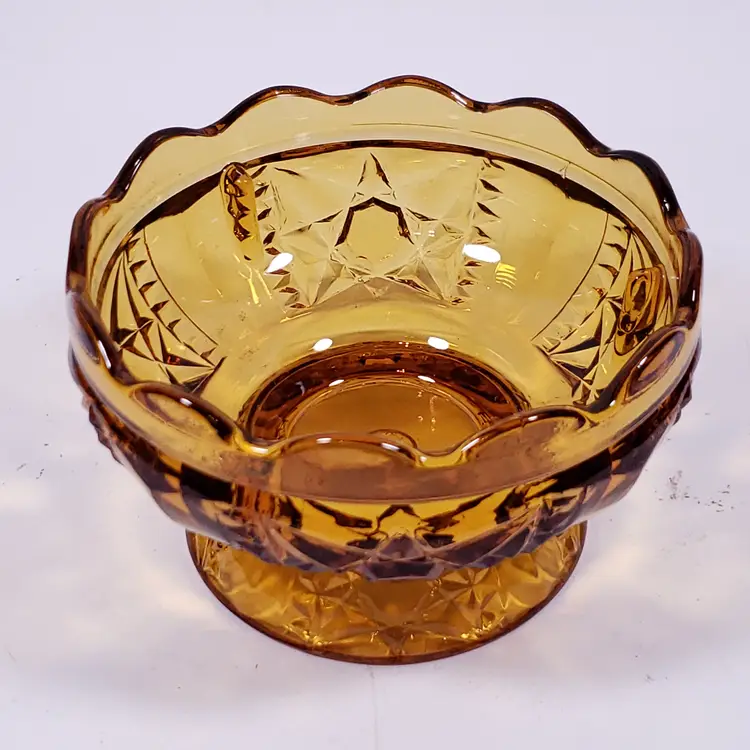 Vintage INDIANA GLASS Amber Stars and Bars Fairy Lamp Votive Holder BASE ONLY