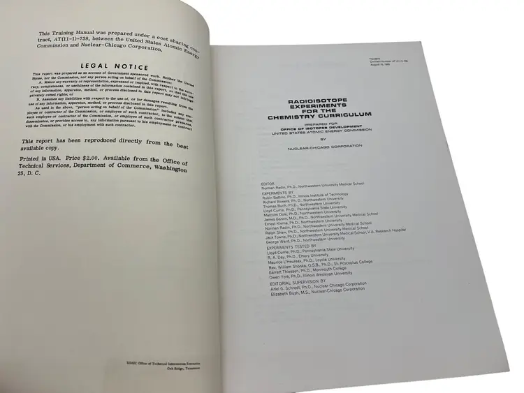 1960 Radioisotope Experiments for the Chemistry Curriculum, US AEC TID-6374