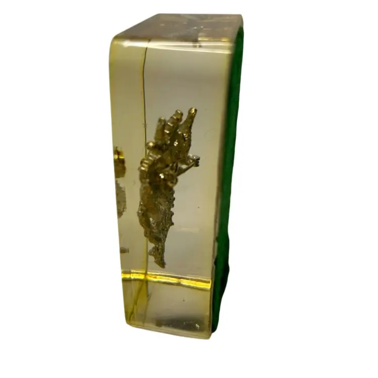 Lucite @2x3 1/2 Starfish On Coral Brooch Encased Green Felt Backing Scratch On Front Paperweight Glows