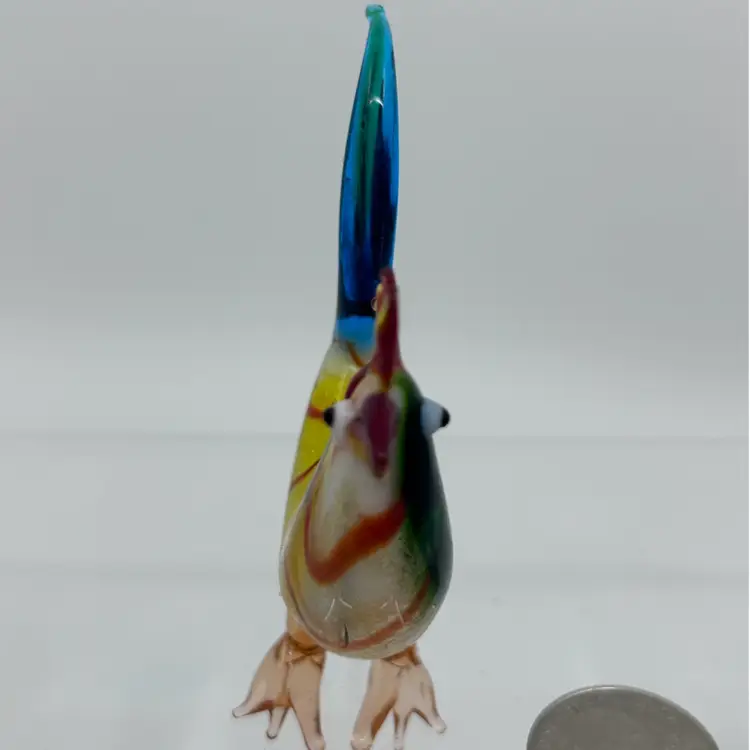 Vintage Artisan Colorful Blown Glass Rooster  3” Figurine