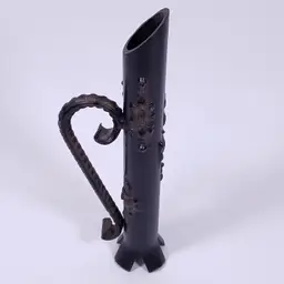 Vintage BRUTALIST HAND FORGED Black Brushed Bronze Drip Footed METAL BUD VASE