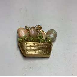 Easter Basket Broich Goldtone With Enamel Eggs 1 1/5” - Great Condition