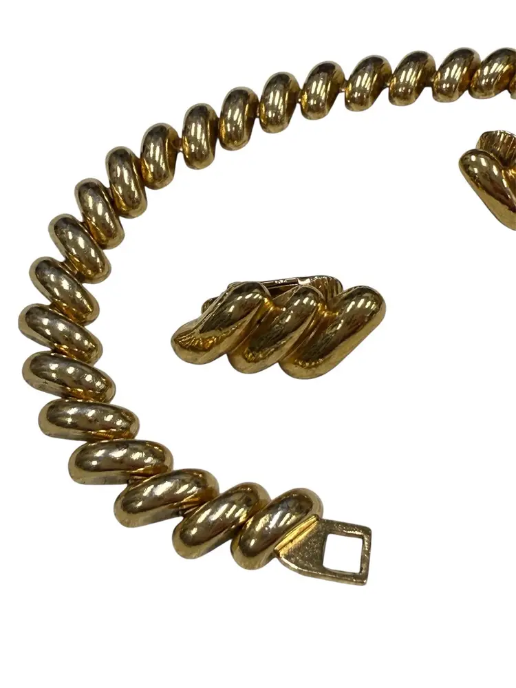 Vintage San Marco Gold Tone Bracelet & Clip Earrings