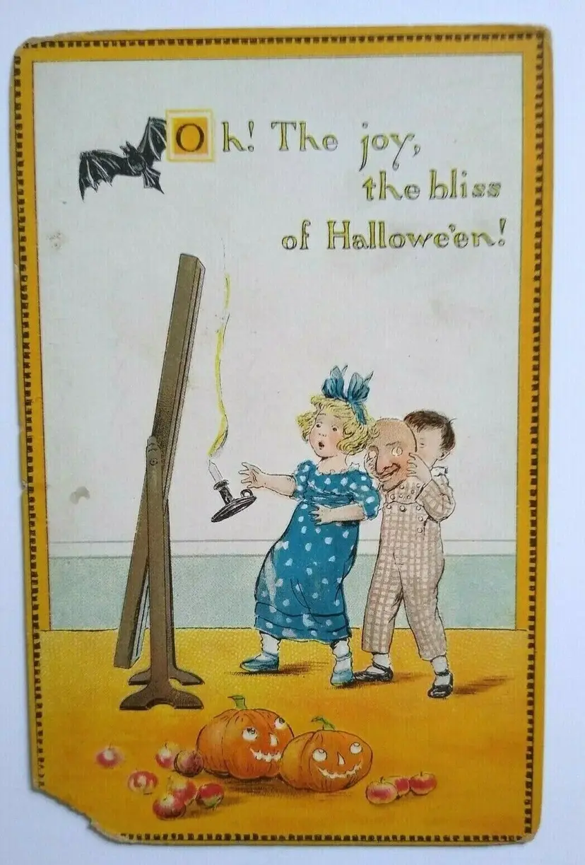 Halloween Postcard Tucks Oh The Joy Bliss Series 190 Flying Bat Pumpkin Fantasy