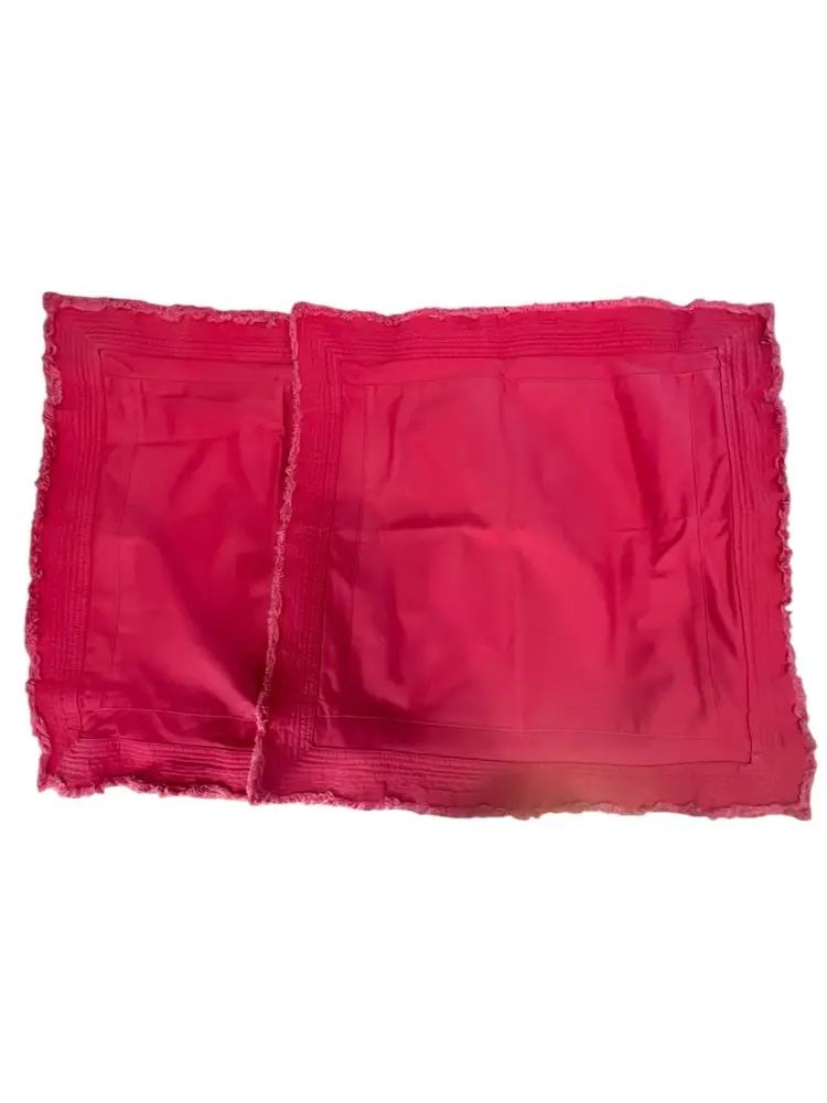 Set Of 2 Pottery Barn Distressed Fringe Edge 18 X 18 Pillow Covers Coral Cotton