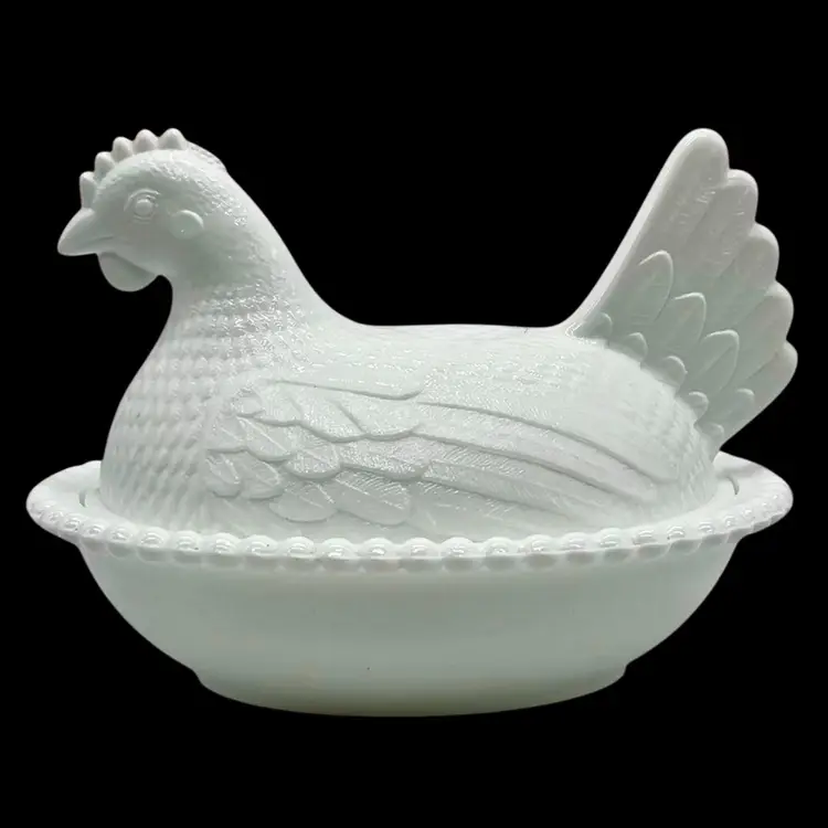 Vtg. Indiana Milk Glass Co. White Hen On Nest 7"