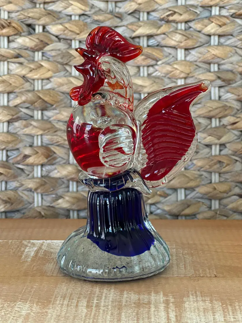 Murano Style Art Glass Rooster Hand Blown Figurine Paperweight Glass 5.5"