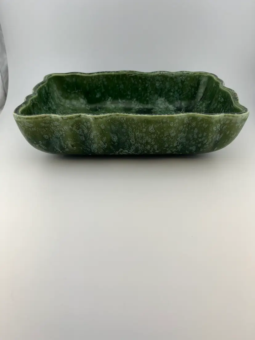 Imperial F37 Rectangular green mottled glaze USA planter.