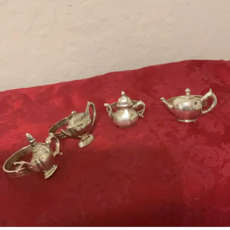 Set Of Silver Teapot Napkin Rings