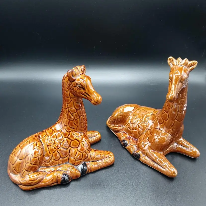 Vintage Pair Ceramic Giraffes Handcrafted MCS Collectibles Brazil