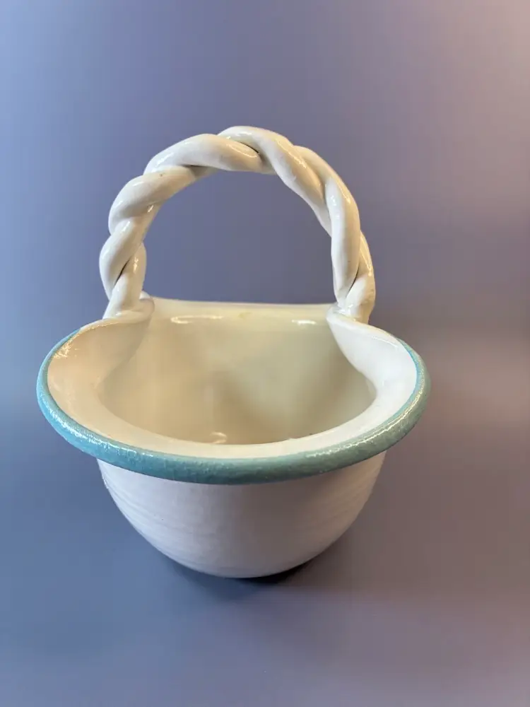 Hand Painted Mahon Made Pottery Basket 6.25” X 6.5”