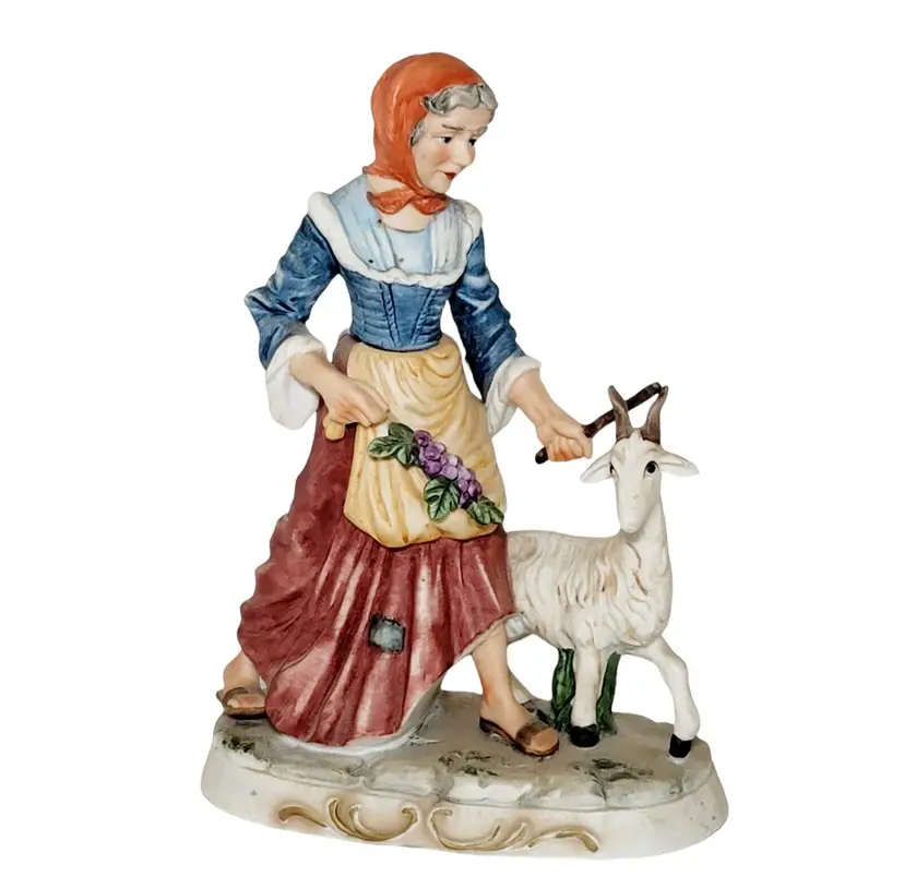 LEFTON Hand-Painted Woman & Goat The Goat Lady Porcelain Figure #2314