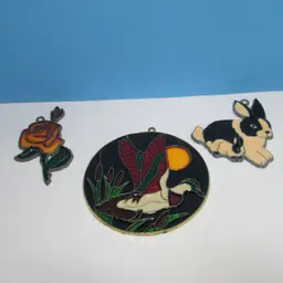 vintage duck bunny rabbit mother with child and rose sun catchers make & bake window suncatcher lot of 2